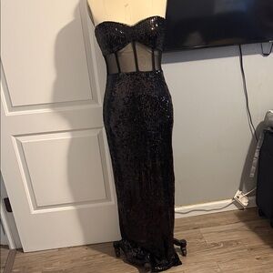 BCBG Black Sequin Strapless Gown
